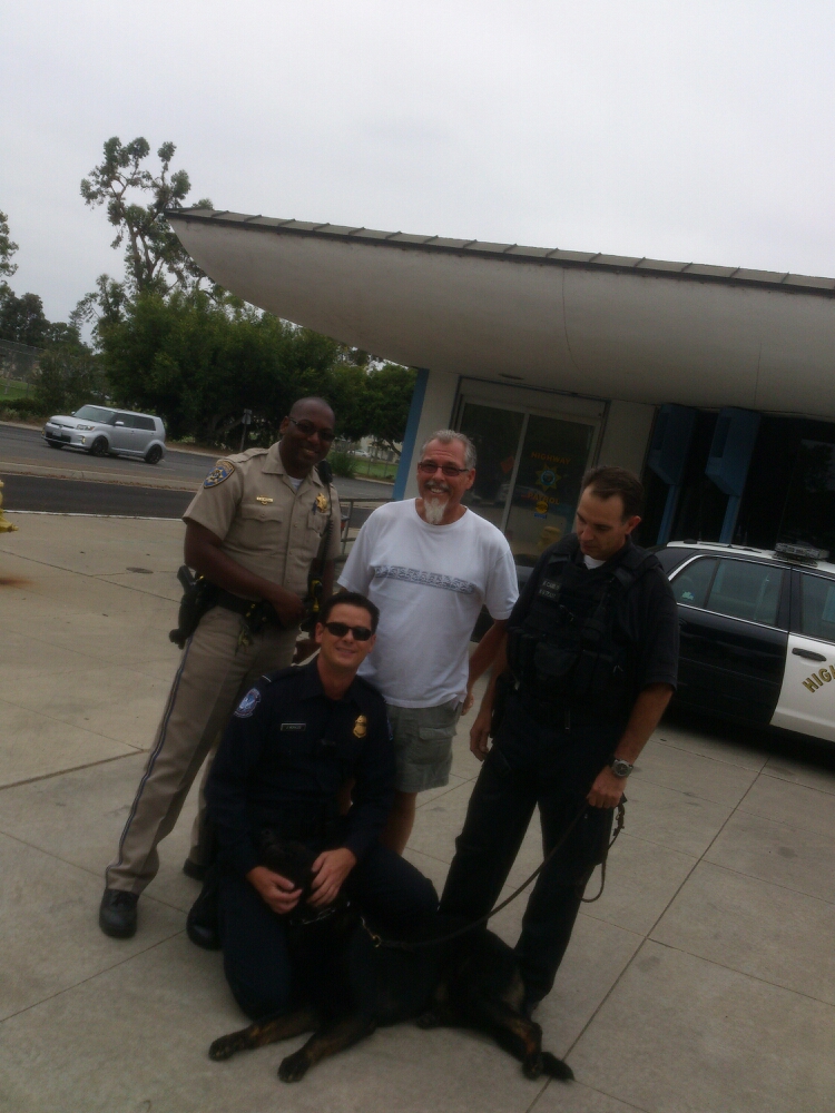 CHP Office, Mark Maine, Will Camilo & his dog, and Jason Rogers on the set of La Migra.