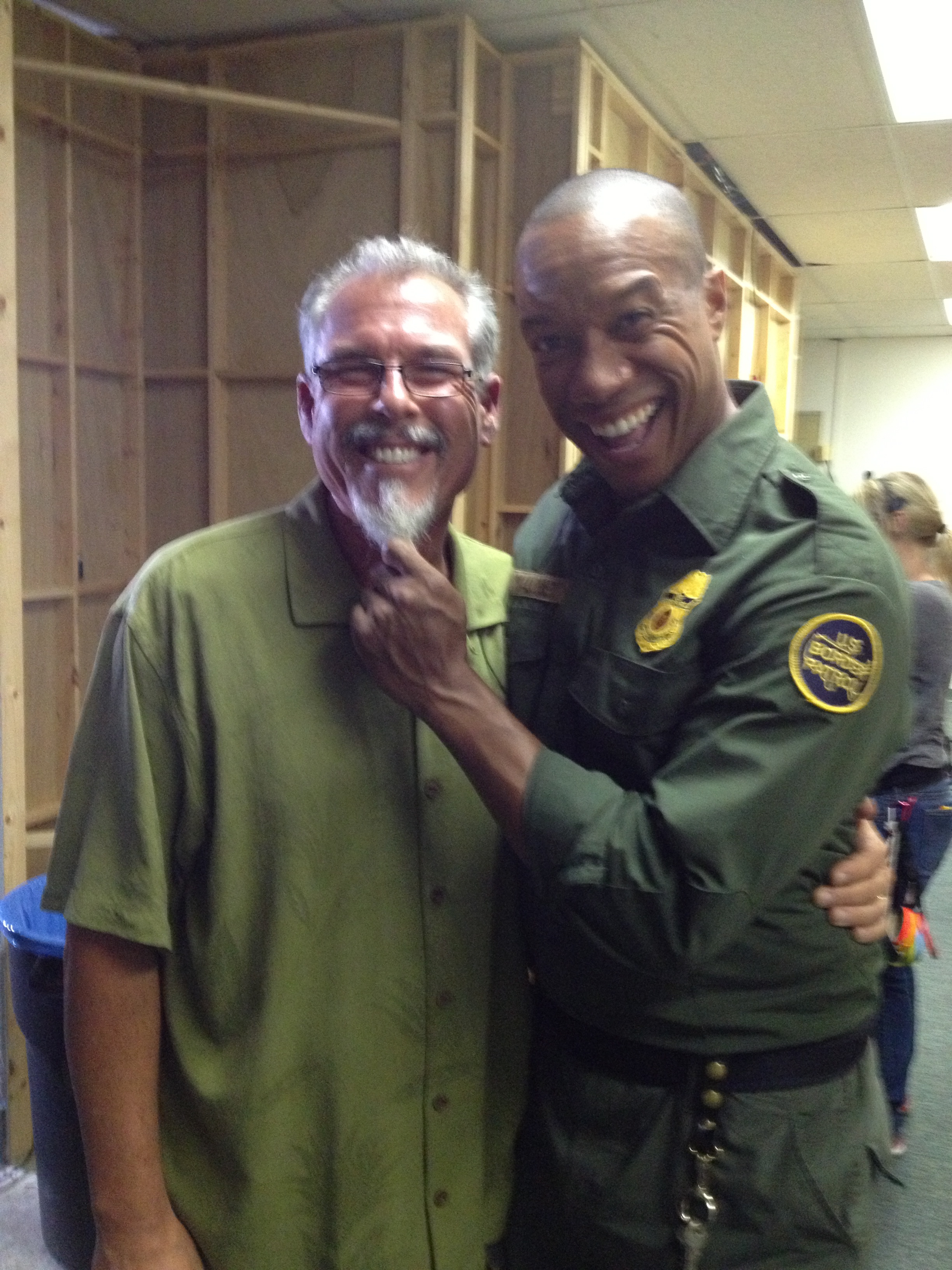 Mark Maine & Rico Anderson, on the set of La Migra and pulling the beard for luck...