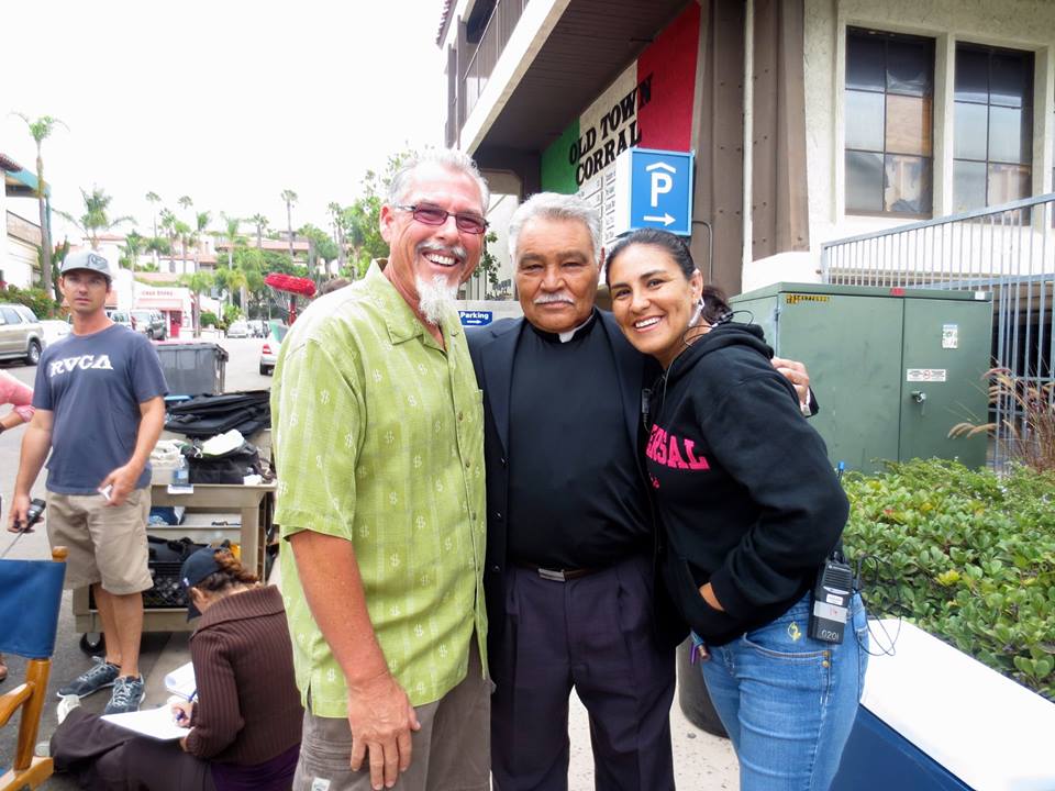 Mark Maine, Vincente Huezo & Iris Huezo on the set of La Migra