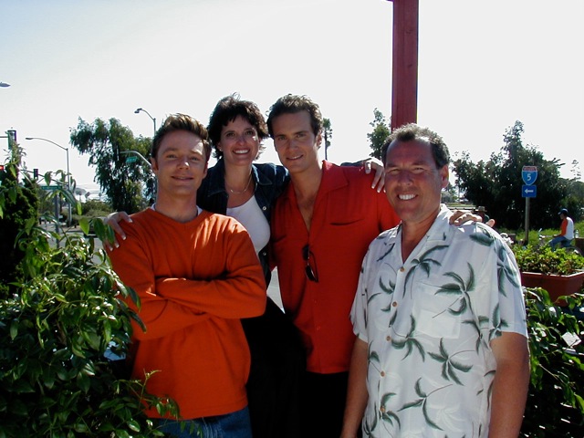 Mackenzie Astin, Vida Maine, Randall Batinkoff & Mark Maine in front of Miracles Cafe in Carlsbad CA on the set of The Month of August