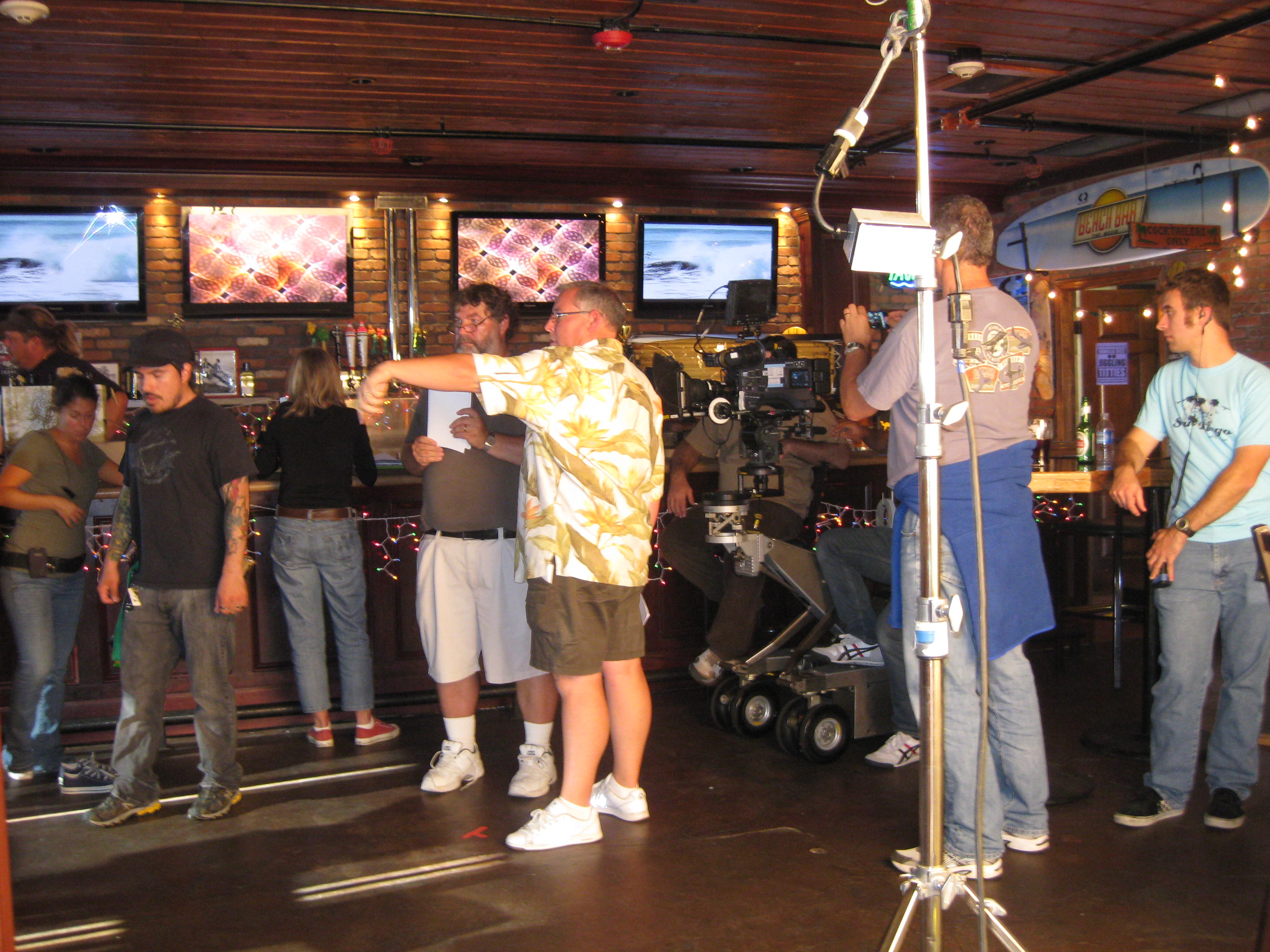 Mark Maine & DP Jack Garrett blocking a shot on the set of Beach Bar