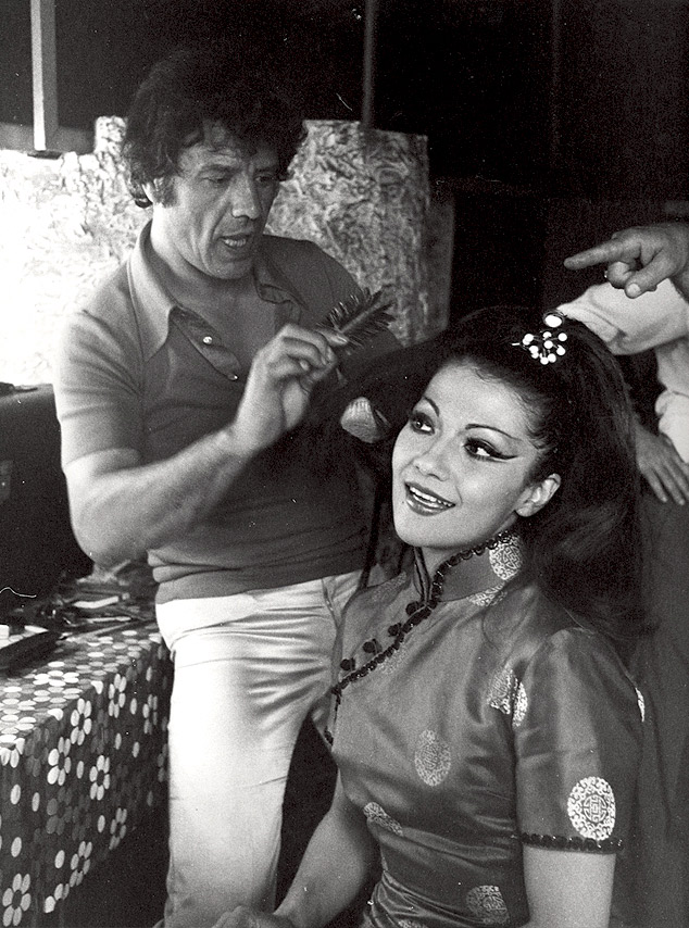 Irina with co-star Franco Franchi in her dressing room during filming of 