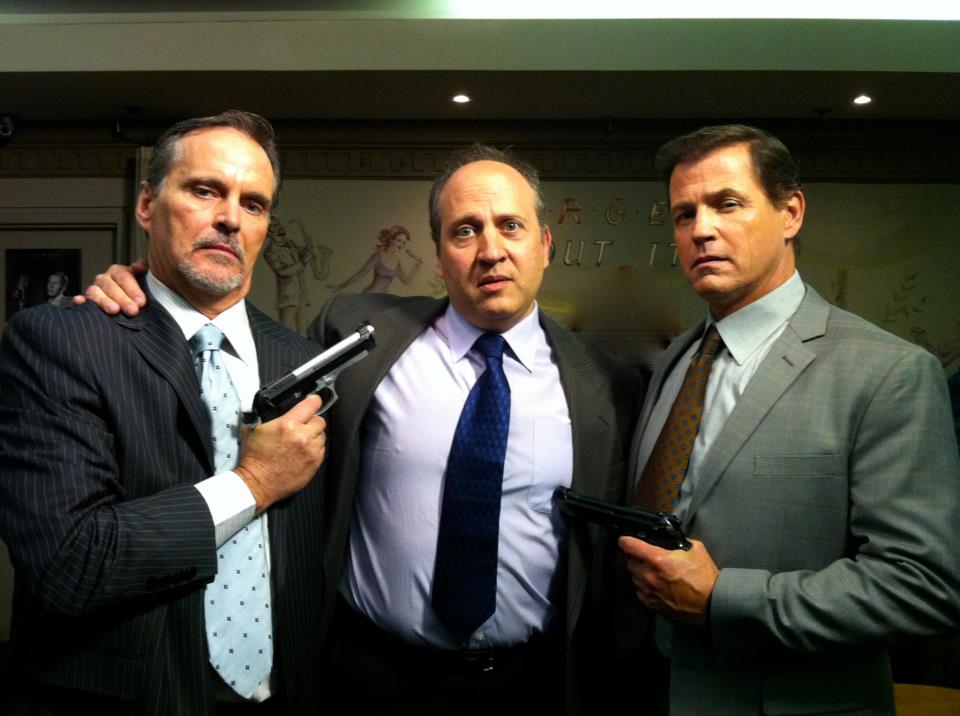 with Michael Pare and Phil Morton on the set of Real gansters