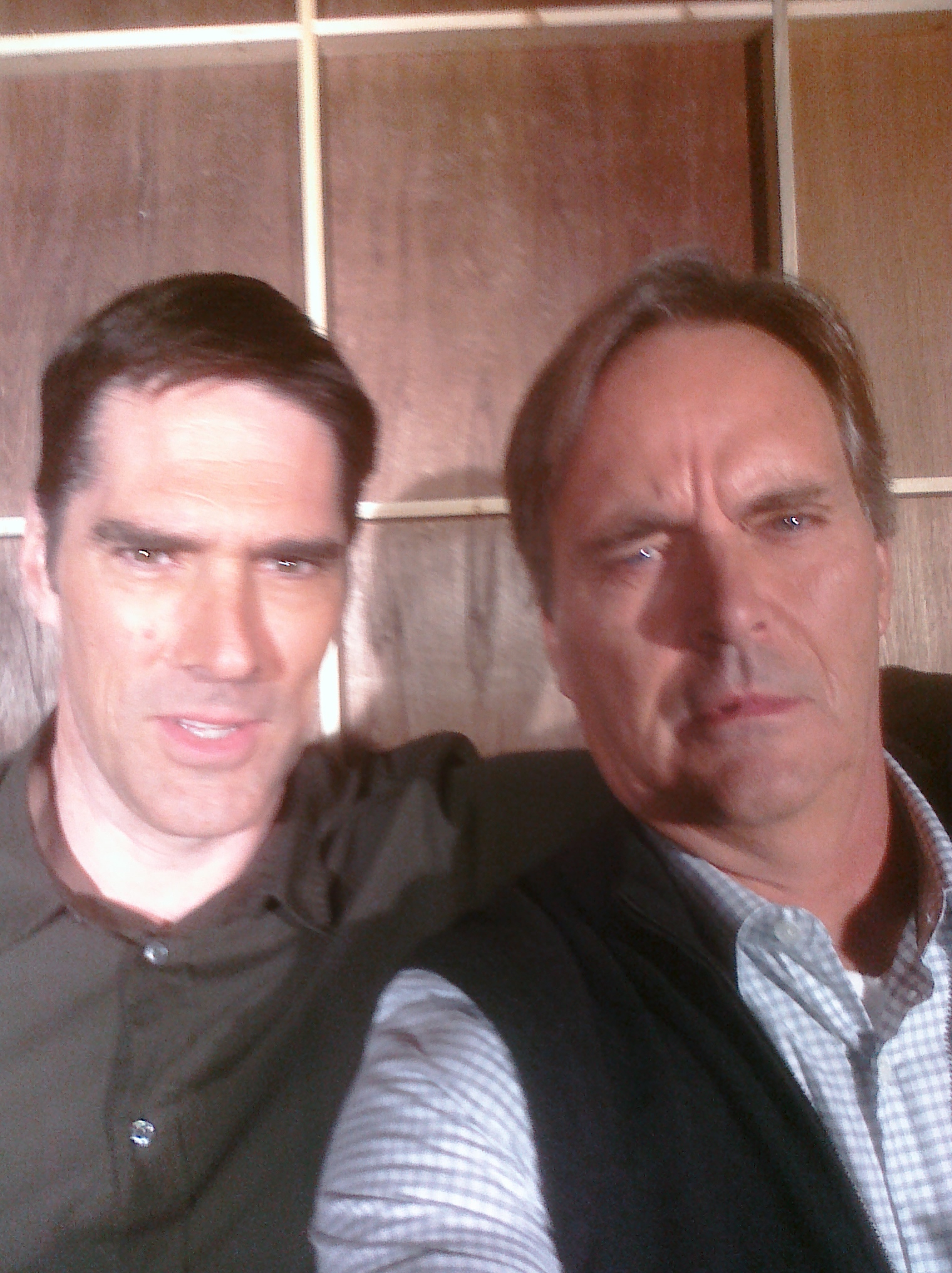 Robert Mangiardi with Thomas gibson on the set of Criminal Minds