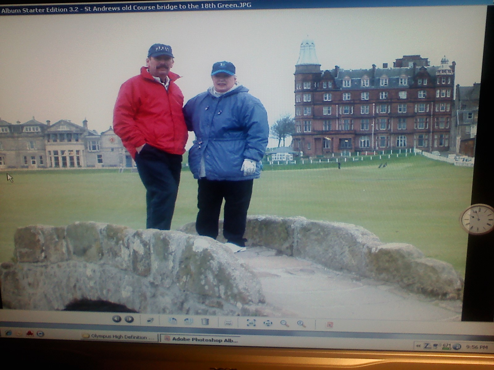 Sharon and John at St. Andrews Swilcan Bridge after a day of golf on the old course and just finishing at the 18th. Sharon got a birdie at the 11 hole.