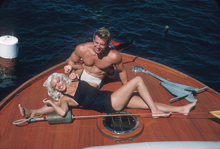 Jane Mansfield and her husband Mickey Hargitay on their, way to Catalina. July 22, 1957
