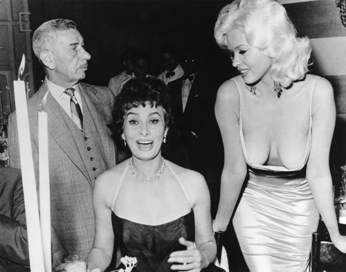 Jayne Mansfield, Sophia Loren and Mike Romanoff at Romanoff's in Beverly Hills, CA / 04-12-1957