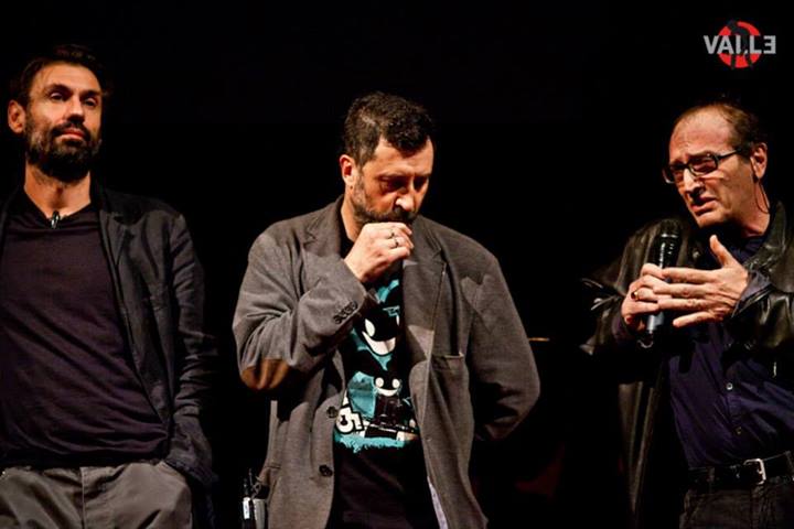 October 2013, Davide Manuli with film critic Roberto Silvestri and actor Fabrizio Gifuni, at TEATRO VALLE OCCUPATO for Manuli first retrospective.