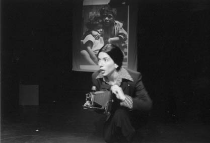 Lucia Marano as Tina Modotti in TINA MODOTTI: COMRADE IN ARMS (One Woman Show), written by Lucia Marano and directed by Andrea Centazzo, performed at 2100 Square Feet Theatre, Los Angeles.