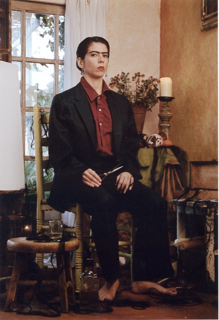 Lucia Marano as Frida Kahlo in FRIDA KAHLO: SELF PORTRAIT WITH CROPPED HAIR (One Woman Show), written by Lucia Marano and driected by Tracy Hudak, performed in Los Angeles and New York.