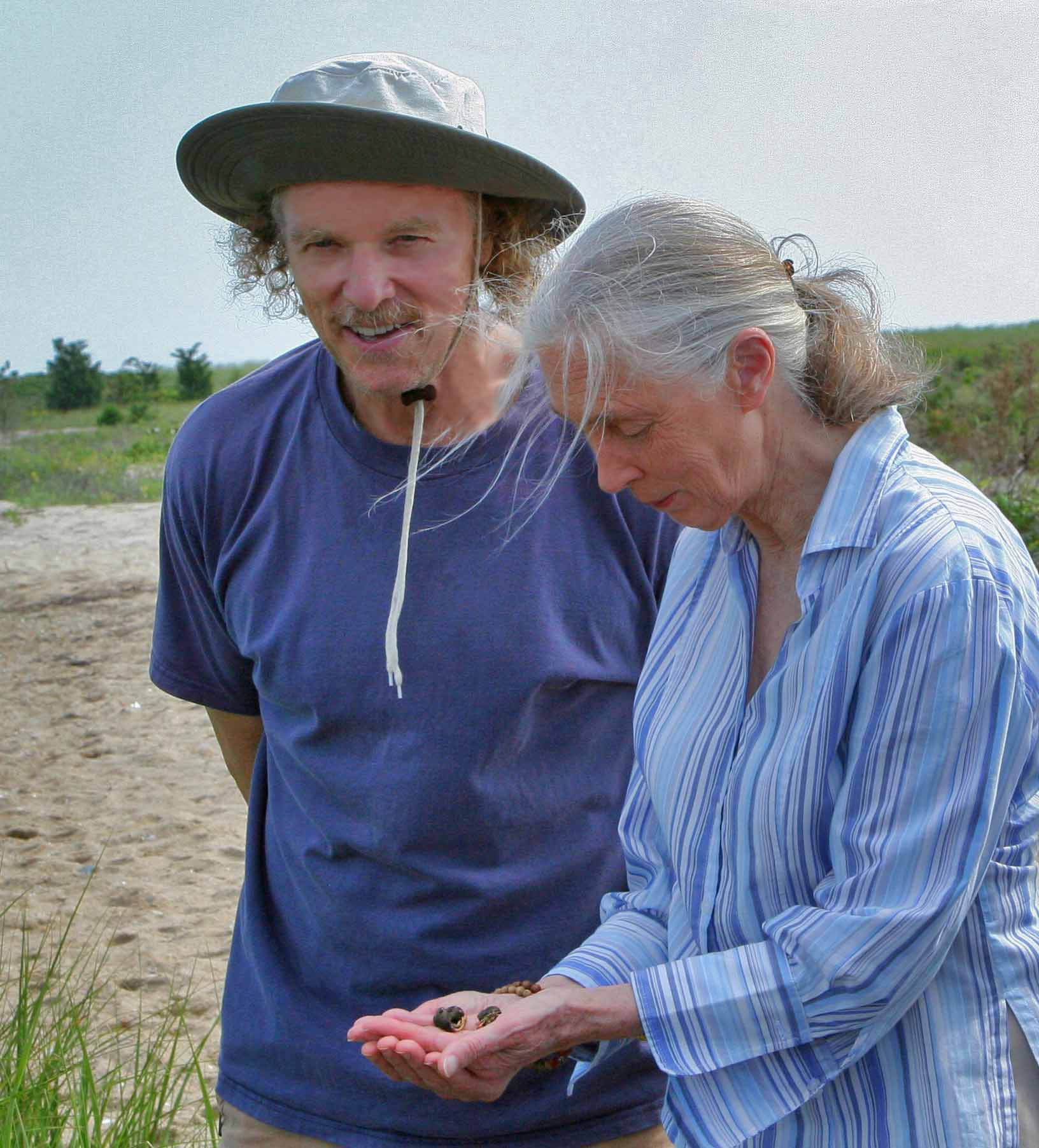 Jane Goodall and William Waterway Marks exploring the wetlands of Martha's Vineyard.