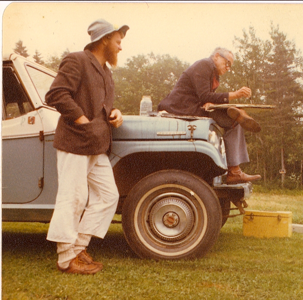 With artist, Andrew Wyeth. William was at the end of his horse trek across America when Wyeth had him visit in Maine. During the visit, Wyeth did a painting of a young bearded man looking out a lighthouse window based on William's portrait.