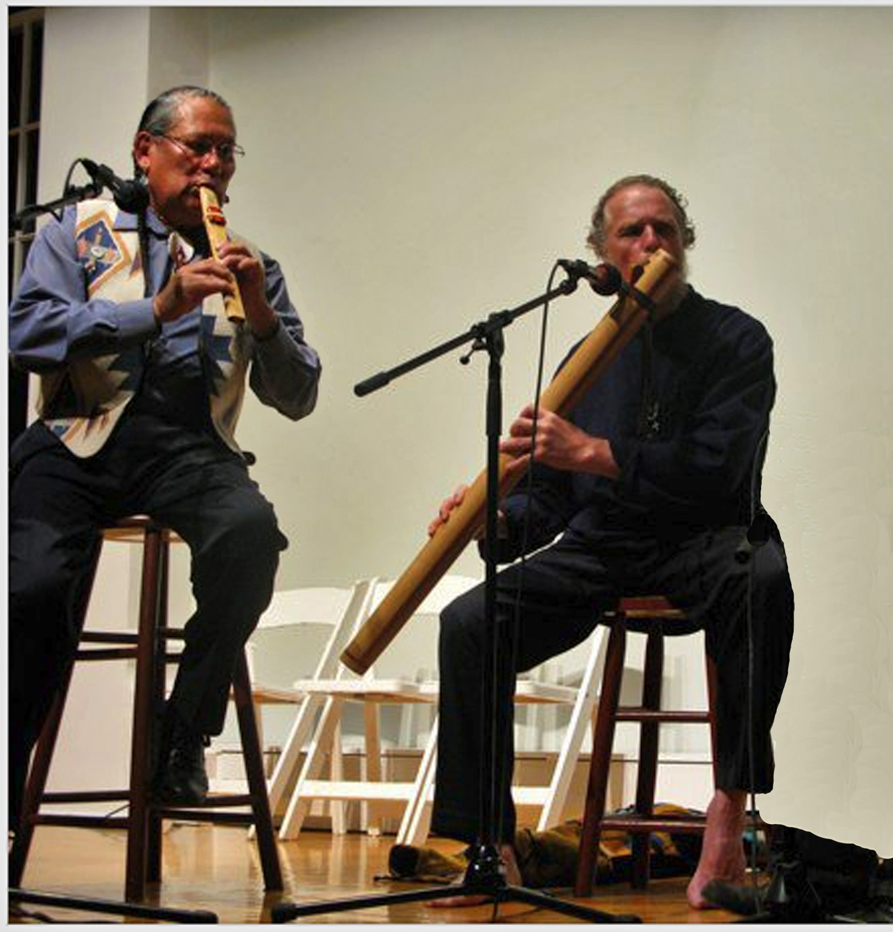 R. Carlos Nakai and William Waterway share a water song at National Geographic's 
