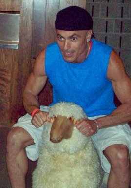 Backstage and...Riding a SHEEP????!!!! My...my..if people only knew how silly and goofy Adoni can be ;-)
