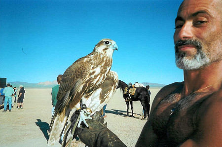 Adoni (Sakr) with his falcon hamming it up on the set of 