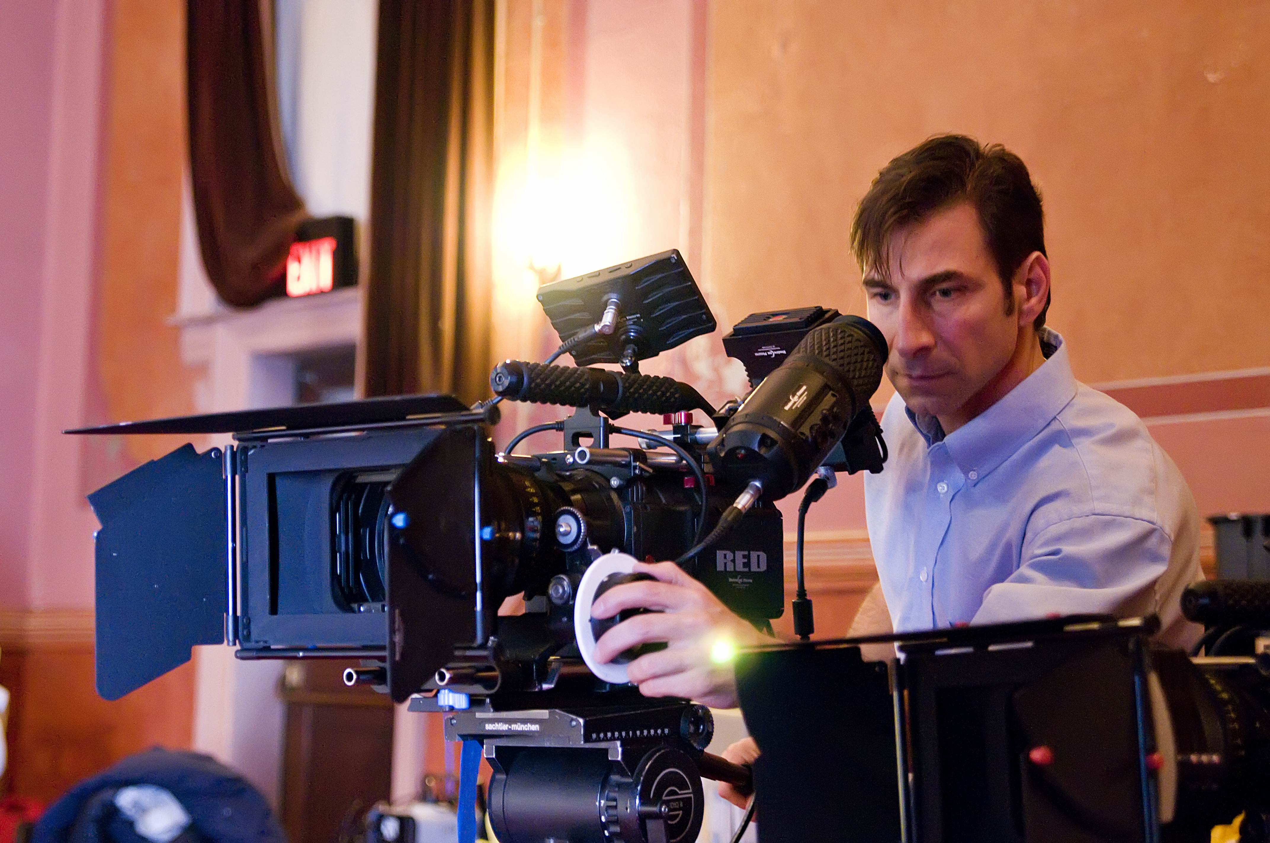 Producer/EP Ethan Marten testing the Red on set of 