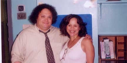 Adrian Martinez and Rosie Perez on the set of the indie, 