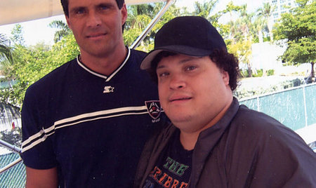 Jose Canseco and Adrian Martinez on the set of MAIL ORDER WIFE, produced by Doug Liman.