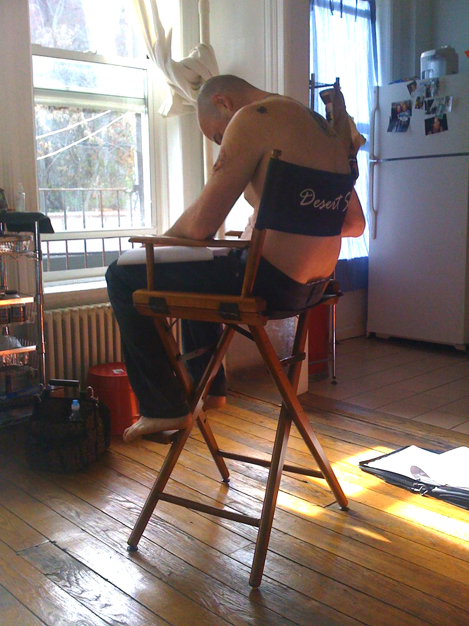 Christopher Martini preparing for acting and directing a scene in 