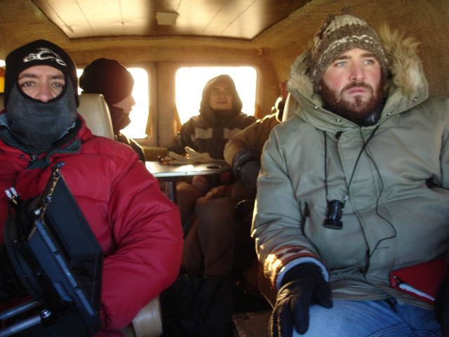 Christopher Martini (Director), John Rotan (Cinematographer), and Larry Pourier (Producer), en route while filming 