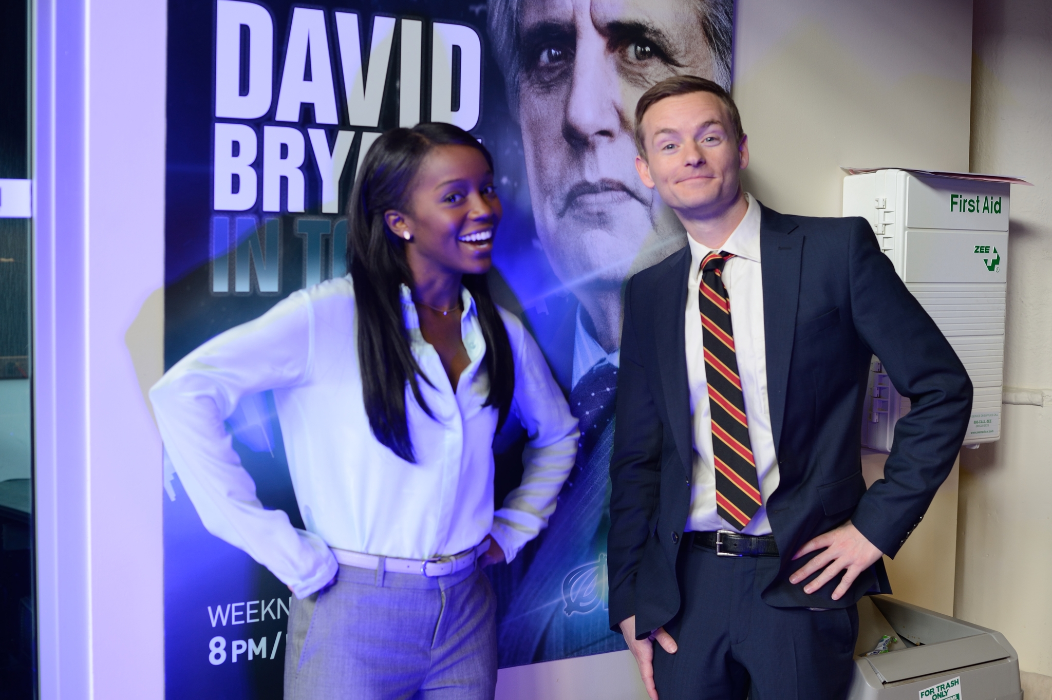 Still of Christopher Masterson and Aja Naomi King in Onion News Empire (2013)