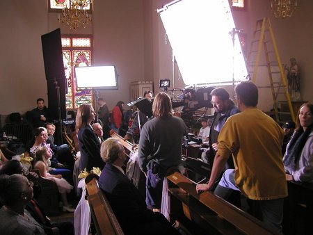 Behind the scenes during filming