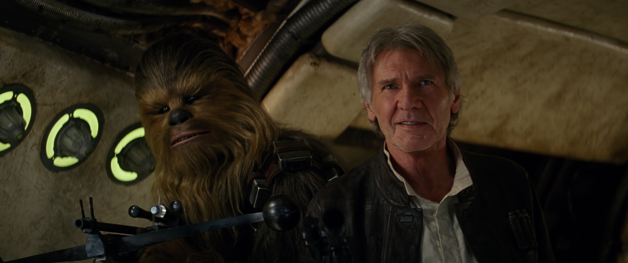 Still of Harrison Ford and Peter Mayhew in Zvaigzdziu karai: galia nubunda (2015)