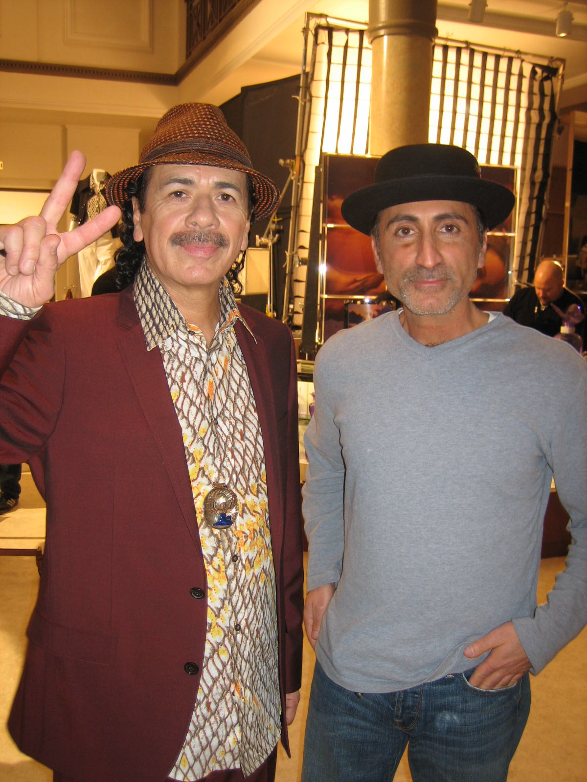 Michael Mazzeo and Carlos Santana on the set of MACYS Commercial