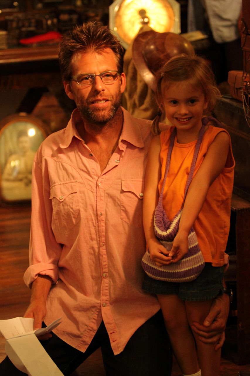 Bill McAdams Jr and Madison Grace Bentley on set of Gallows Road.