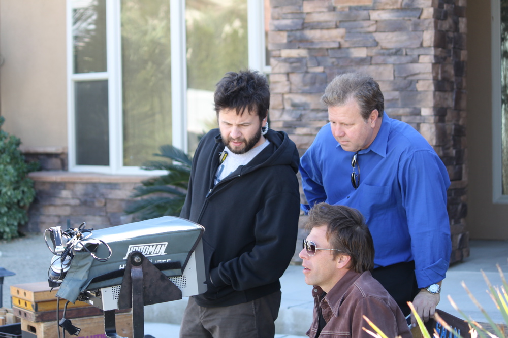Producer Jonny Haug, Bill and Barry check out the monitor on Agua Caliente