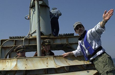 On the bridge of U.S.S. Silversides, with Holt McCallany and Bruce Greenwood