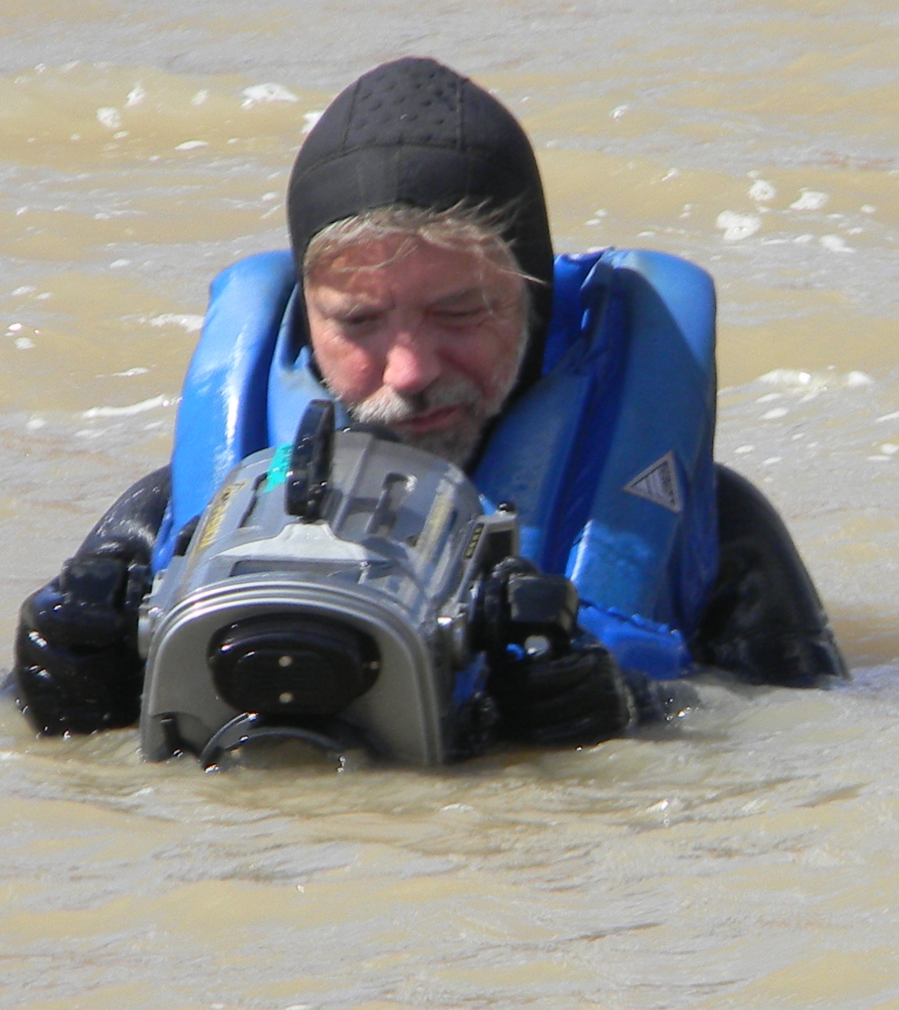 Preparing to film Myke Hawke and Ruth England swim across the Colorado River in Utah.