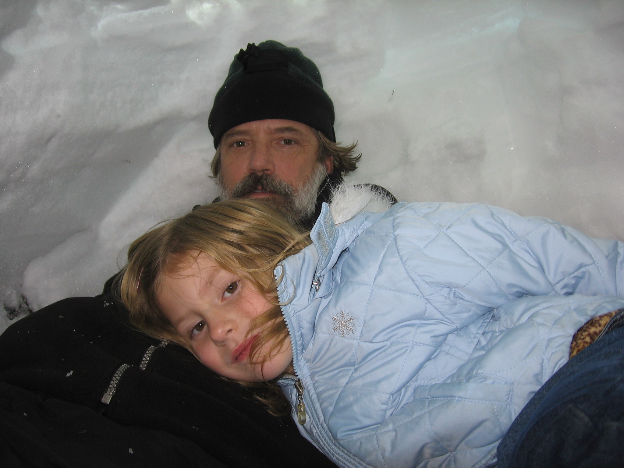 In snow cave with youngest daughter Thea.