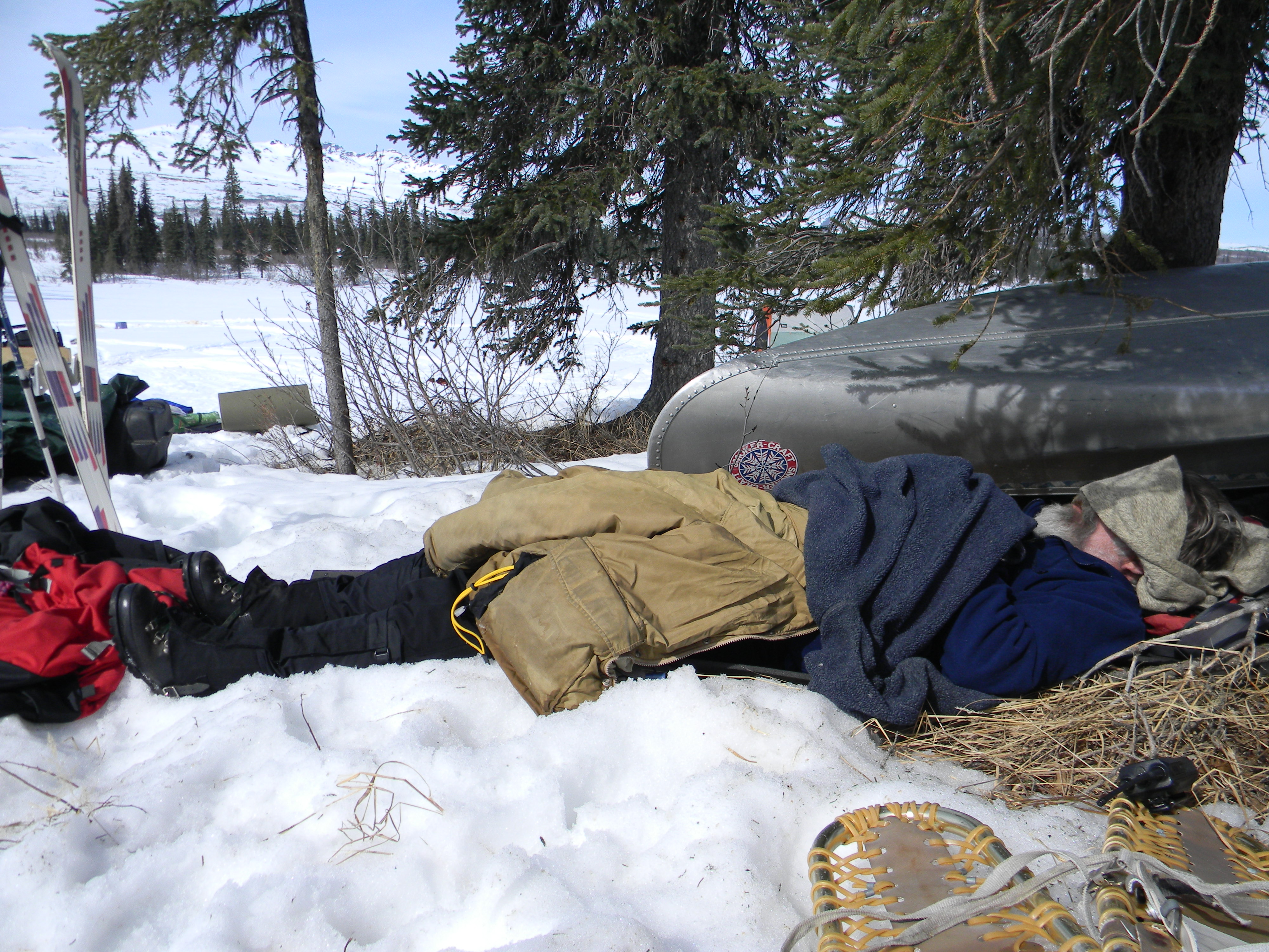 Taking a nap at the base of Mt. McKinley Alaska.