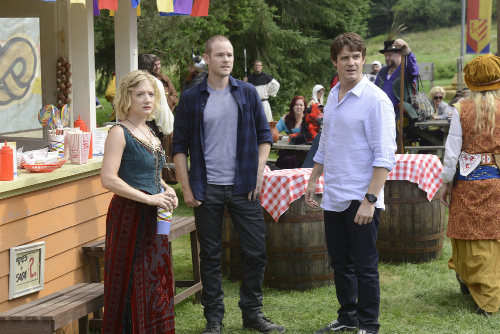 Still of Aaron Ashmore, Eddie McClintock and Erin Way in Warehouse 13 (2009)