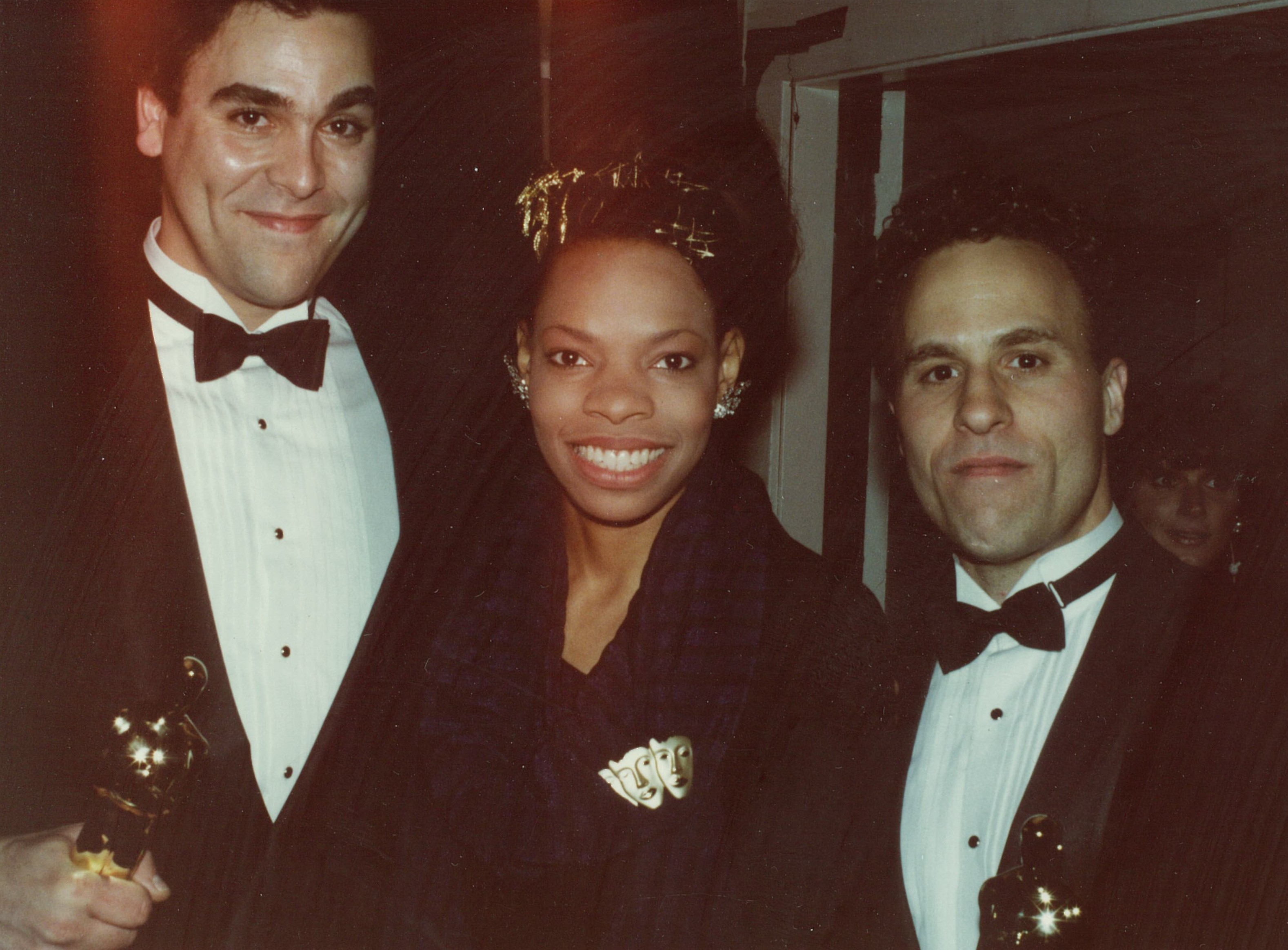 John Caglione, Cat'Ania McCoy-Howze and Doug Drexler at the 1990 Academy Awards. John and Doug won Best Makeup for the feature film Dick Tracy.