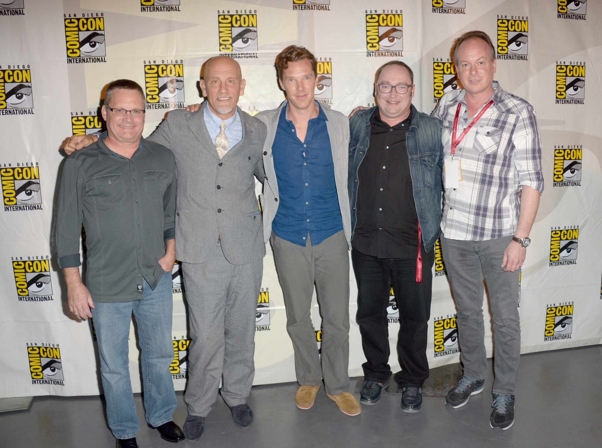 John Malkovich, Eric Darnell, Tom McGrath and Benedict Cumberbatch at event of Penguins of Madagascar (2014)