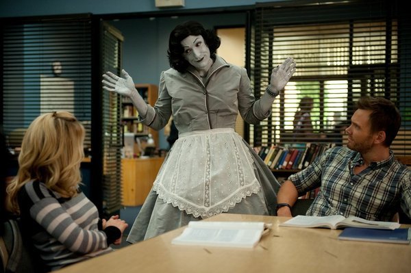 Still of Joel McHale, Jim Rash and Gillian Jacobs in Community (2009)