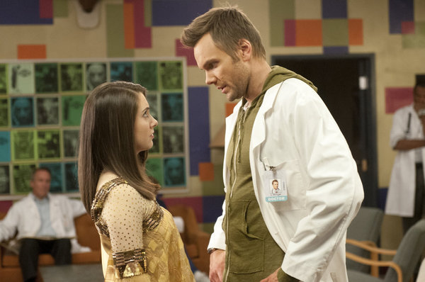 Still of Joel McHale and Alison Brie in Community (2009)