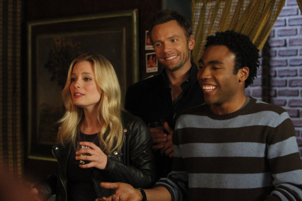 Still of Joel McHale, Gillian Jacobs and Donald Glover in Community (2009)