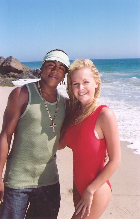 Katie Lohmann and Bradley McIntosh on the set of S Club 7 in Hollywood.