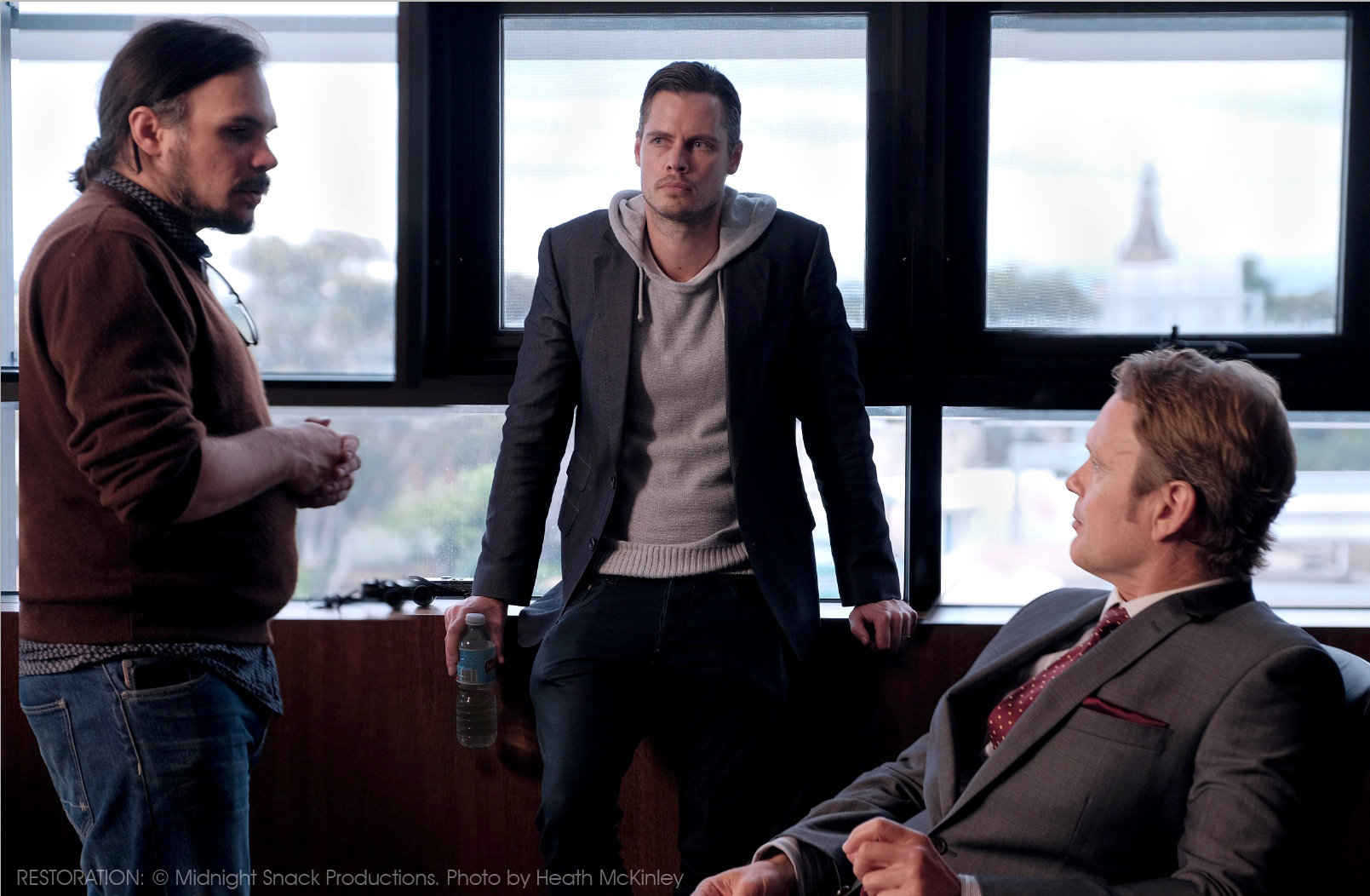 Director Stuart Willis and Producer Toby Gibson on set with actor Craig McLachlan
