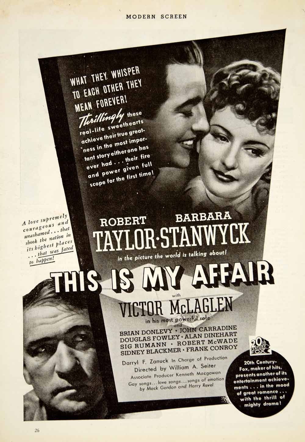 Barbara Stanwyck, Robert Taylor and Victor McLaglen in This Is My Affair (1937)