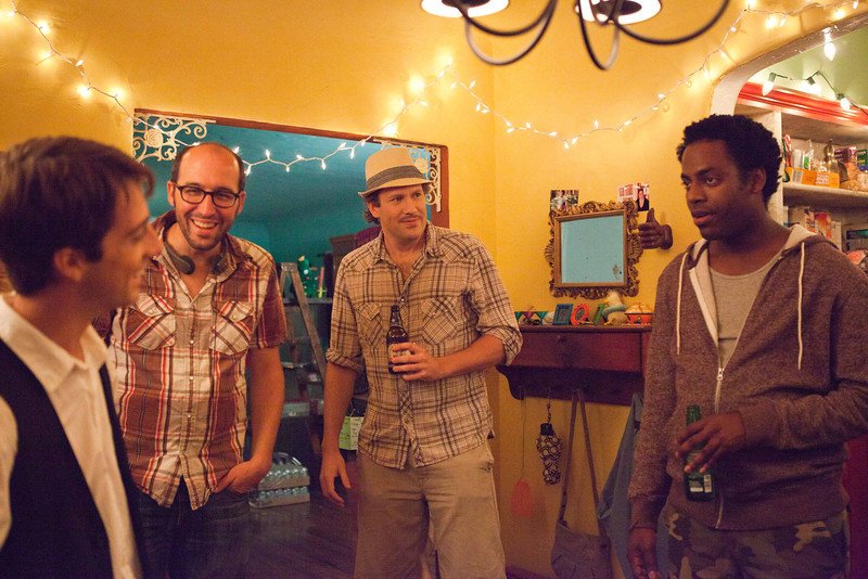 Matt Bush, Ishai Setton, Jace McLean, and Baron Vaughn on the set of 