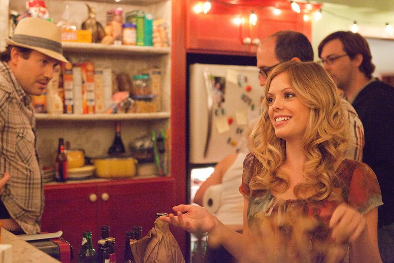 Dreama Walker and Jace McLean on the set of 