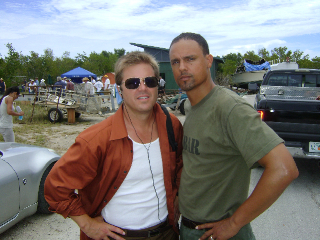 Aaron McPherson and writer Ben Watkins on the set of 