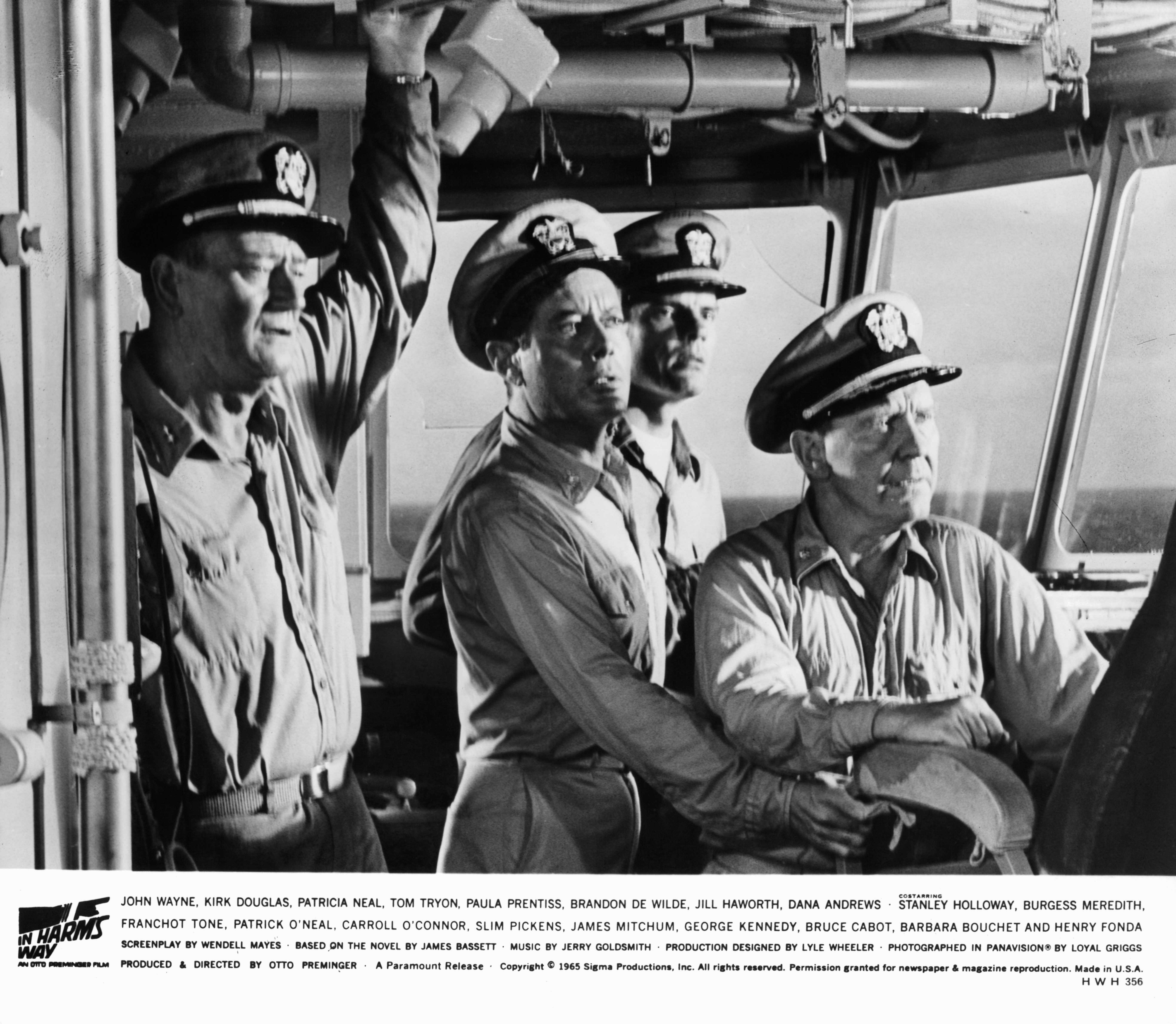 Still of John Wayne, Burgess Meredith and Tom Tryon in In Harm's Way (1965)