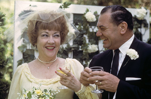 Ernest Borgnine and Ethel Merman on their wedding day