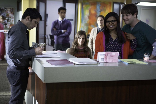 Still of Ike Barinholtz, Beth Grant, Chris Messina, Mindy Kaling and Zoe Jarman in The Mindy Project (2012)