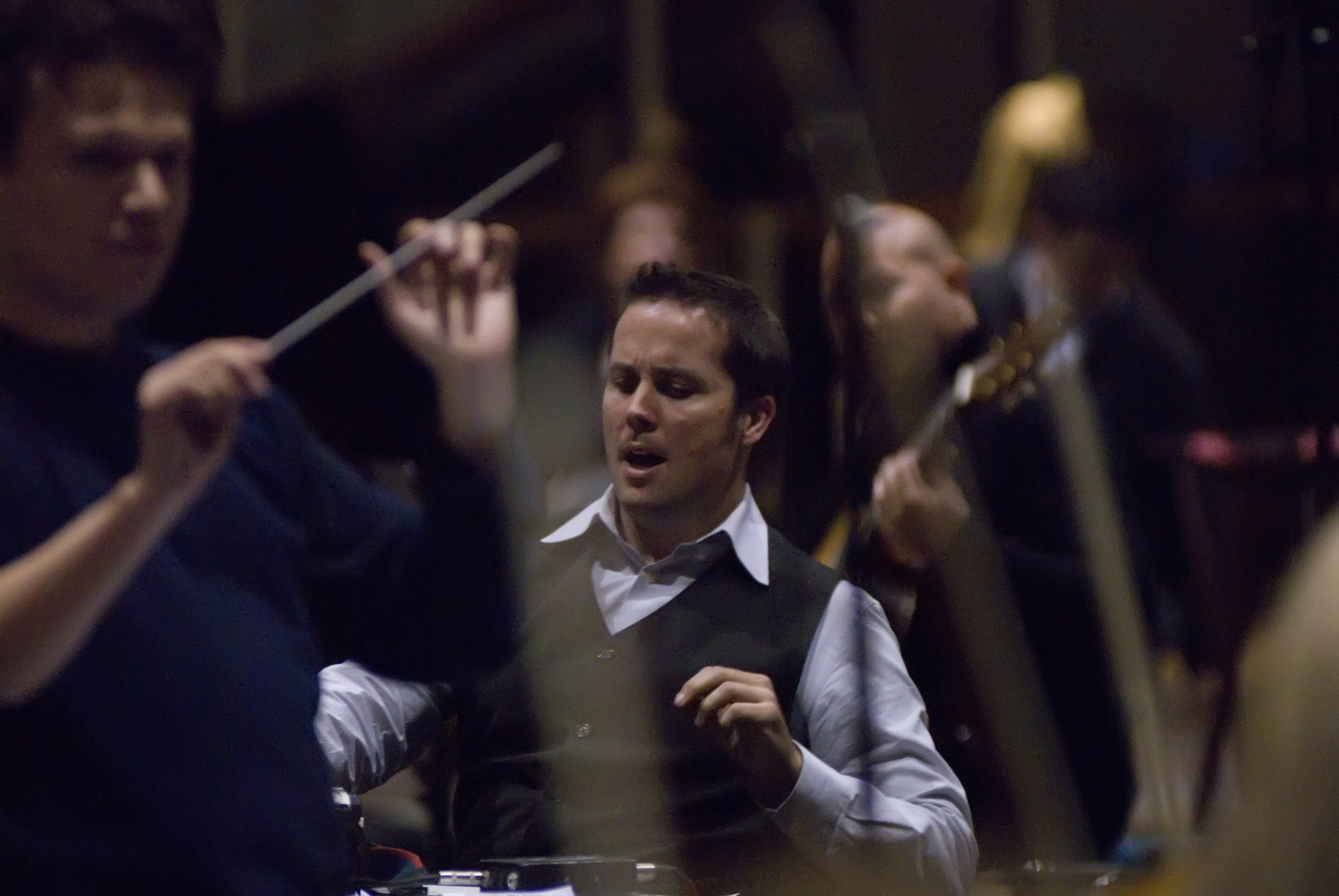 Mateo Messina recording with the orchestra.